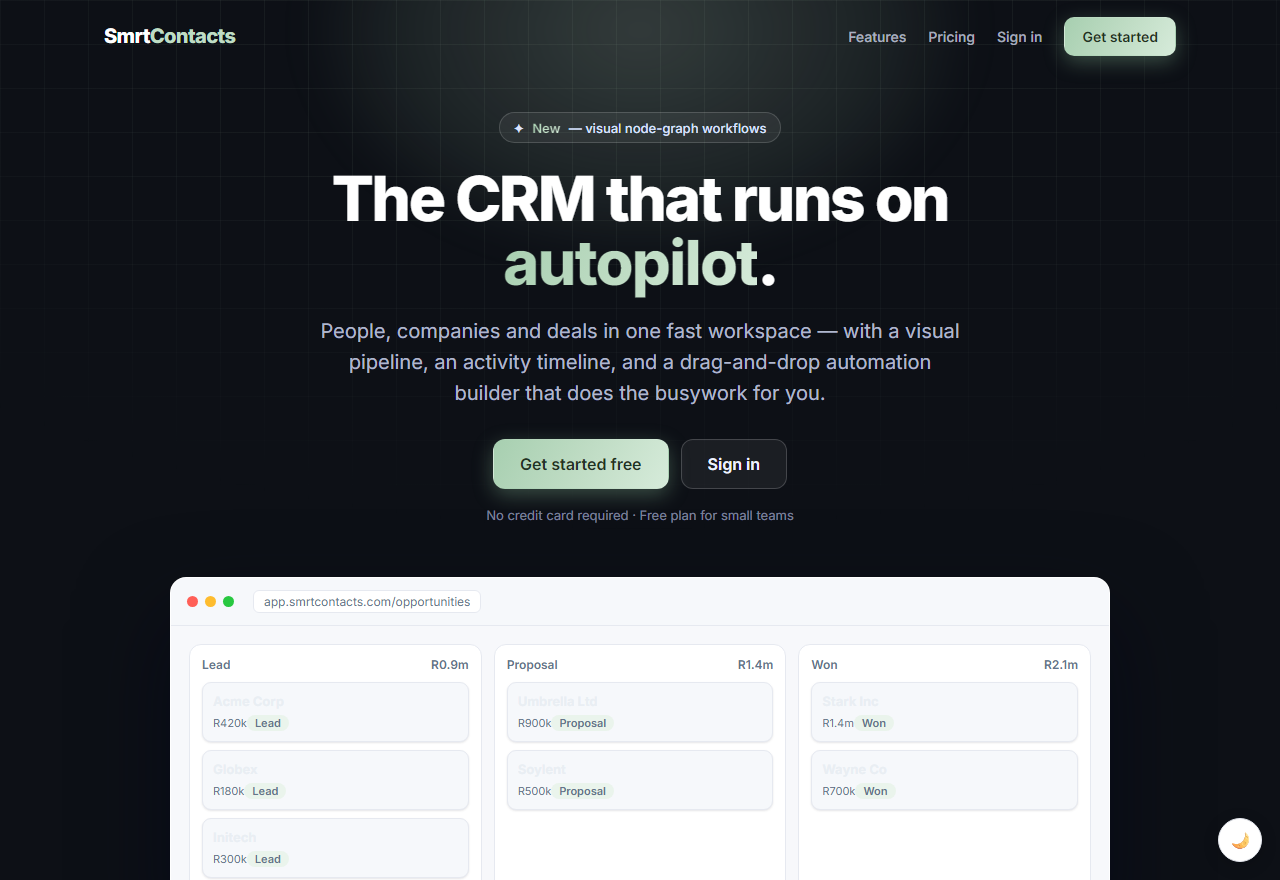 SmrtContacts — the CRM that runs on autopilot, with visual sales pipeline